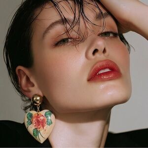 Vintage wood large Heart earrings! Nice Matt patina! Gypsy boho vibe!